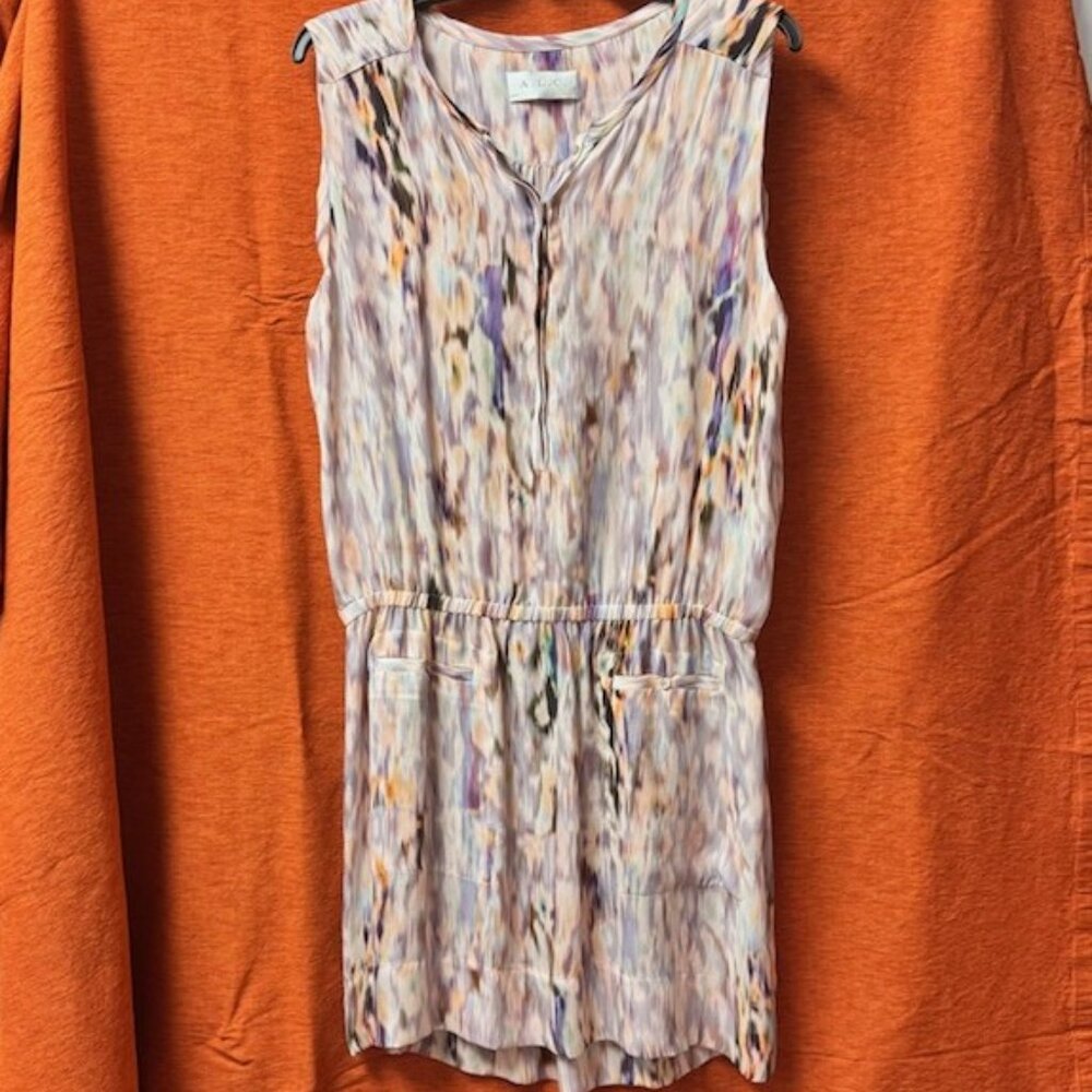 A.L.C. Mini Dress / Tunic - Pastel Water Colors 100% Silk - Size L - Picture 5 of 9
